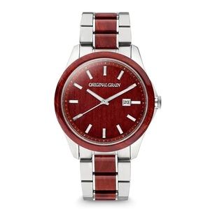 Rosewood Silver Classic 43mm Men’s Wrist Watch.  Bezel is Real Rosewood.